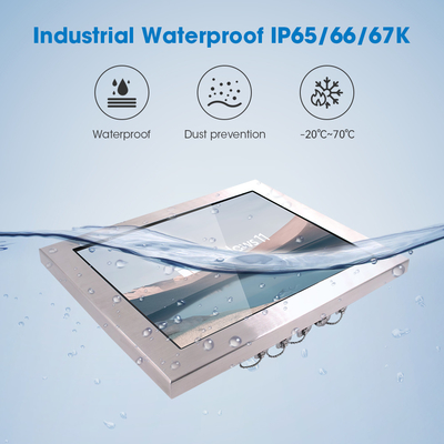 Resistive Touch Waterproof Panel PC 64GB SSD IP65 Rating -20C a 60C 450cd/m2 Luminosità