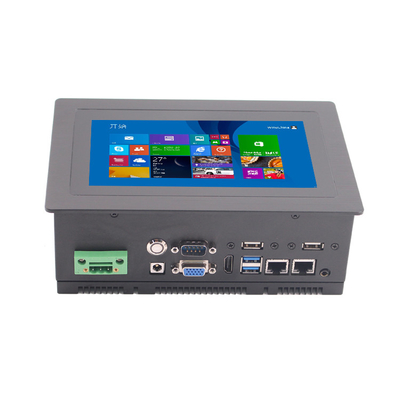 PC touch panel industriale incorporato con CPU J1900 e interfacce USB/RJ45/COM/VGA/HD MI